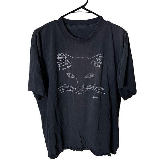 VTG 80s Cat Art T Shirt XL - Picture 1 of 4